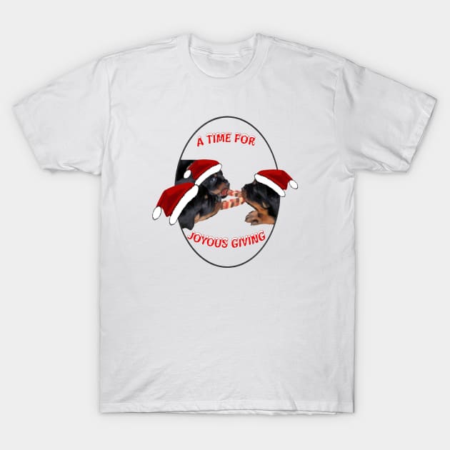A Time Of Joyous Giving Rottweiler Holiday Greetings T-Shirt by taiche